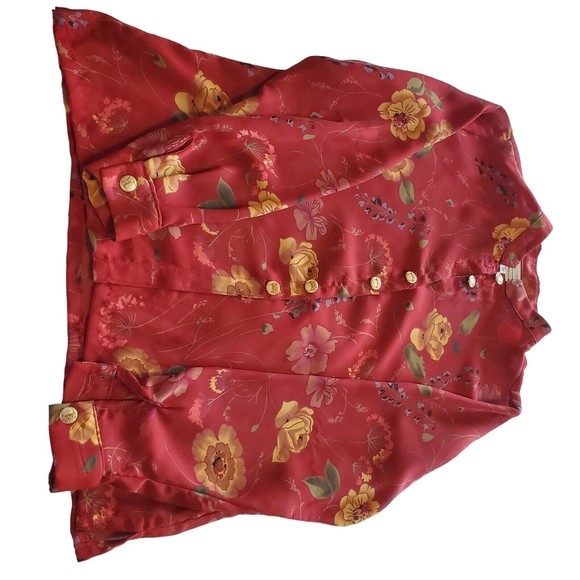 Coldwater Creek Red Floral Button Up Dress Shirt Blouse Petite Small - Picture 3 of 8